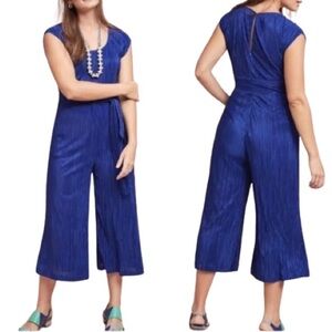 Women's 4 Anthropologie Maeve Sonata Royal Blue Jumpsuit Romper Wide Leg Cropped